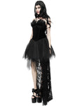 Eva Lady Gothic Velvet & Lace Feathered Mini Dress
