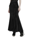 Punk Rave Womens Long Gothic Velvet & Lace Applique Maxi Skirt