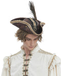 Devil Fashion Mens Steampunk Feather Pirate Cap Hat - Brown