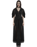 Punk Rave Daily Life Long Gothic Rose Lace & Pleated Mesh Lace Up Maxi Dress