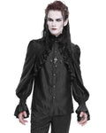 Devil Fashion Mens Gothic Vampire Beaded Crucifix Jacquard Dress Shirt - Black