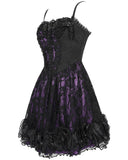 Devil Fashion Womens Gorgeous Gothic Embellished Lace Party Prom Dress - Purple & Black