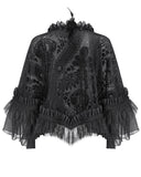 Eva Lady Dark Baroque Gothic Flocked Mesh Rose Lace Shrug Cloak