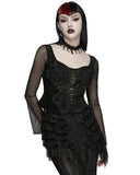 Punk Rave Womens Elegant Gothic Velvet & Mesh Lace Applique Blouse Top