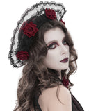 Devil Fashion Womens Baroque Gothic Rose Embellished Hat - Black & Red