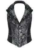 Devil Fashion Mens Gothic Aristocrat Jacquard Waistcoat Vest Top - Black & Silver