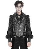 Devil Fashion Mens Gothic Aristocrat Jacquard Waistcoat Vest Top - Black & Silver
