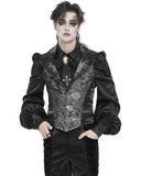 Devil Fashion Mens Gothic Aristocrat Jacquard Waistcoat Vest Top - Black & Silver