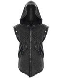 Devil Fashion Mens Apocalyptic Gothic Distressed Hooded Sleeveless Waistcoat Vest