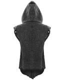 Devil Fashion Mens Apocalyptic Gothic Distressed Hooded Sleeveless Waistcoat Vest