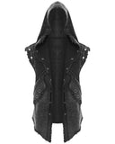 Devil Fashion Mens Apocalyptic Gothic Distressed Hooded Sleeveless Waistcoat Vest