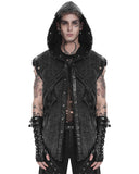 Devil Fashion Mens Apocalyptic Gothic Distressed Hooded Sleeveless Waistcoat Vest