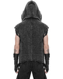 Devil Fashion Mens Apocalyptic Gothic Distressed Hooded Sleeveless Waistcoat Vest