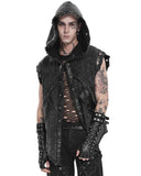 Devil Fashion Mens Apocalyptic Gothic Distressed Hooded Sleeveless Waistcoat Vest