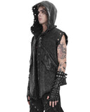 Devil Fashion Mens Apocalyptic Gothic Distressed Hooded Sleeveless Waistcoat Vest