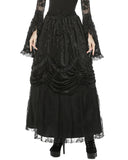 Dark In Love Womens Gothic Courtesan Ruched Velvet & Lace Maxi Skirt