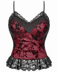 Dark In Love Womens Elegant Gothic Flocked Ivy Cami Corset Top - Red & Black