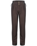 Devil Fashion Mens Tennyson Striped Steampunk Lacing Dress Pants - Brown