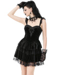Dark In Love Womens Elegant Gothic Lolita Velvet & Lace Mini Dress