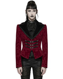 Punk Rave Womens Gothic Aristocrat Damask Velvet Frock Coat Jacket - Red