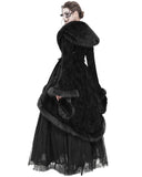 Eva Lady Womens Baroque Gothic Damask Winter Coat With Faux Faur Trims - Black