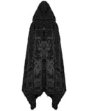 Punk Rave Womens Long Gothic Faux Fur Asymmetric Hooded Winter Cloak - Black