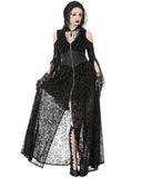 Dark In Love Womens Gothic Sorceress Sheer Floral Mesh Hooded Gown Dress