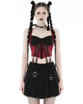 Dark In Love Womens Gothic Vampire Punk Corset Cami Top Red Jacquard Black Lace