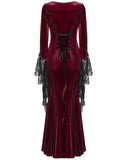 Punk Rave Daily Life Womens Long Gothic Velvet Applique Maxi Dress - Red