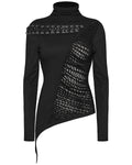 Punk Rave Daily Life Womens Asymmetric Apocalyptic Spliced Mesh Top