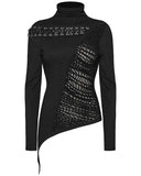 Punk Rave Daily Life Womens Asymmetric Apocalyptic Spliced Mesh Top