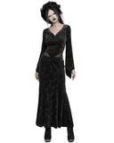 Punk Rave Womens Long Baroque Gothic Embossed Velvet Maxi Dress - Black