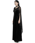 Punk Rave Womens Long Gothic Velvet Mesh Sleeve Flowered Maxi Dress