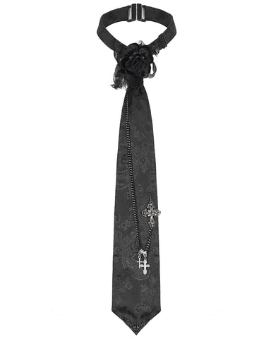 Devil Fashion Mens Gothic Rose Chained Crucifix Neck Tie