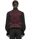 Punk Rave Mens Dark Victorian Gothic Damask Jacquard Waistcoat Vest - Red