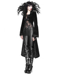 Eva Lady Long Gothic Cutaway Tailcoat Jacket With Feathered Collar