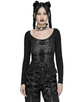 Punk Rave Womens Gothic Skull Print Laser Cut Spinal Ring Lonf Sleeve Top