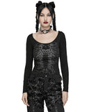 Punk Rave Womens Gothic Skull Print Laser Cut Spinal Ring Lonf Sleeve Top