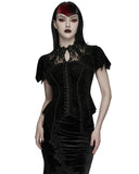 Punk Rave Womens Gorgeous Gothic Embossed Rose Velvet & Lace Blouse Top