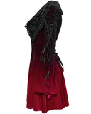 Punk Rave Womens Gothic Velvet Mini Dress With Oversize Embellished Collar - Red & Black Gradient