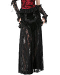 Dark In Love Womens Long Victorian Gothic Ruffled Velvet & Lace Maxi Skirt