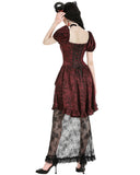 Dark In Love DarkRose Gothic Courtesan Jacquard Lace Train Dress - Red & Black