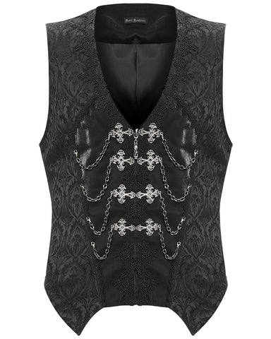 Devil Fashion Mens Gothic Vampire Chained Crucifix Jacquard Waistcoat Vest