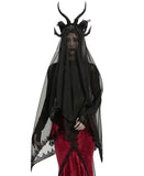 Punk Rave Womens Dark Gothic Beaded Demon Horns 2-Piece Mesh Veil
