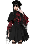 Dark In Love Womens Gothic Batwing Cameo Capelet Shrug - Black & Red