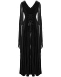 Punk Rave Womens Long Gothic Velvet Mesh Sleeve Flowered Maxi Dress