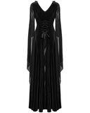 Punk Rave Womens Long Gothic Velvet Mesh Sleeve Flowered Maxi Dress