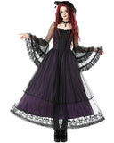 Dark In Love Womens Long Gothic Layered Maxi Dress - Purple & Black
