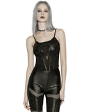Punk Rave Daily Life Womens Cyberpunk Faux Leather & Mesh Skull Camisole Vest Top
