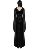 Punk Rave Womens Long Gothic Velvet Mesh Sleeve Flowered Maxi Dress